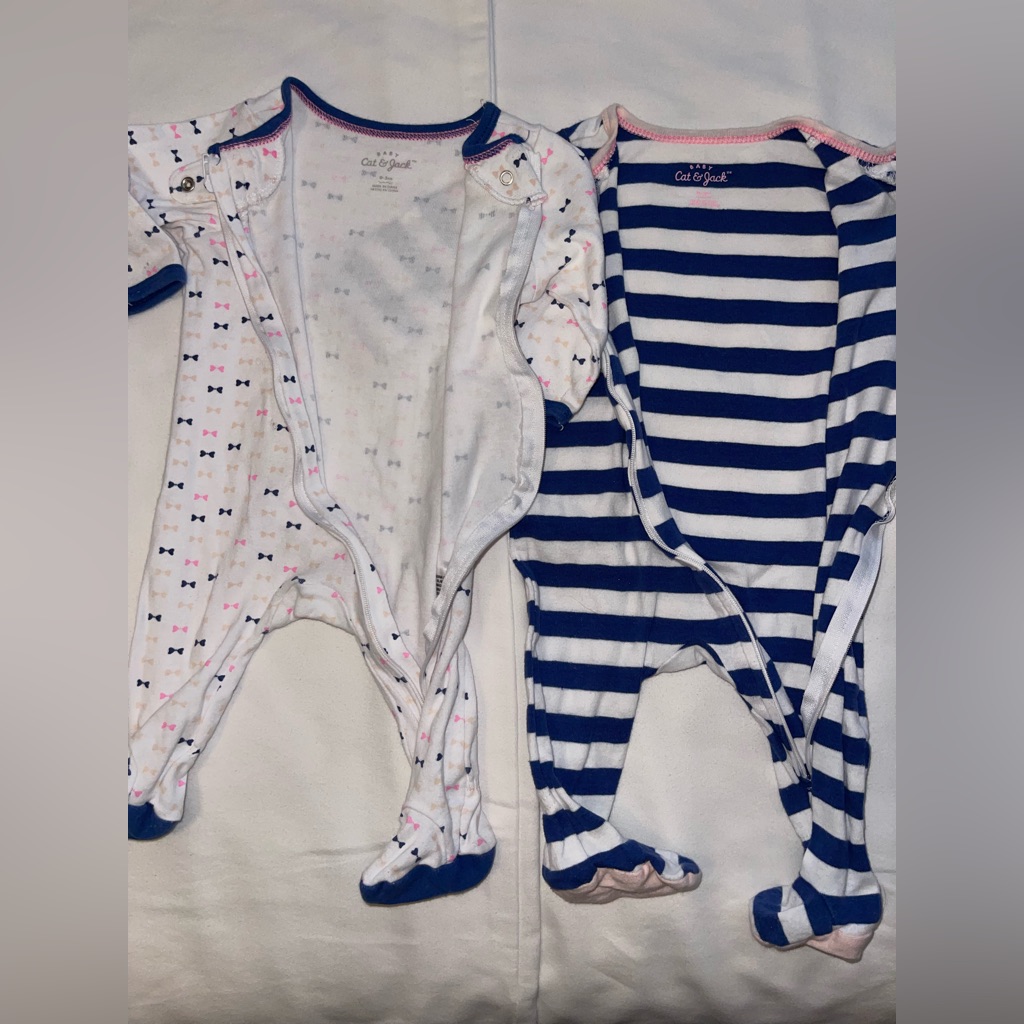 Cat & Jack Navy And White Striped/Bow Ties Baby Pjs
